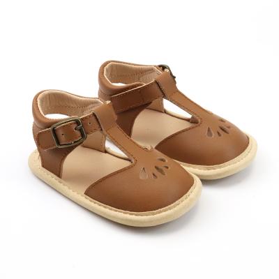 China Toddler Babies Flat T-bar Sandals Anti-skid Rubber Soled Baby Leather Trim Luxury Sandals For Babies 2020 for sale