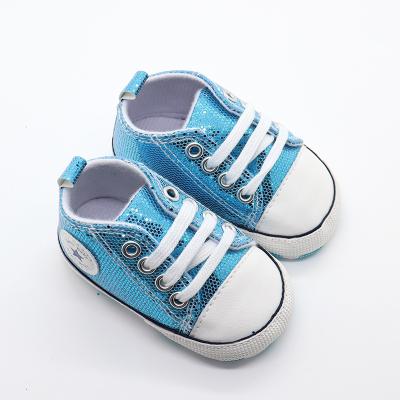 China New Flat Children's High Top Unisex Sequined Shoes Sneaker Canvas Sports Shoes Upper Soft Leather Shoes for sale