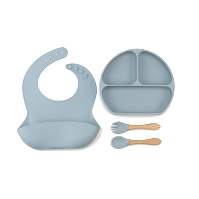 China Low MOQ BPA Free Silicone Baby Bowl Silicone Bib Feeding Set Baby Dinner Bowl Spoon Set for sale