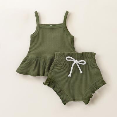 China Whosale Price Green Color Cheap Anti-Shrink Cotton Sling Cute Baby Clothing Sets Summer for sale