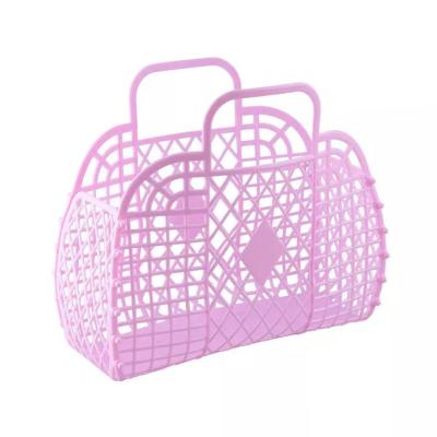 China New Design Water Resistant Wholesale Cosmetic Bags Collapsible Portable Collapsible Plastic Jelly Basket Eco Jelly Silicone Bag Or Pouches Bags for sale