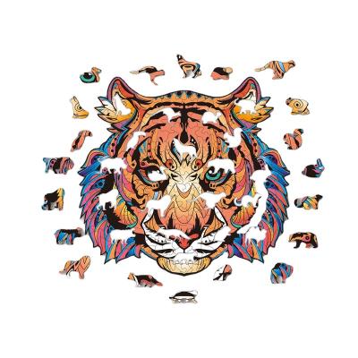 China Eco-friendly unique animal wooden wolf tiger jigsaw puzzle A3 A4 A5 Owl wooden educational puzzle for kids for sale