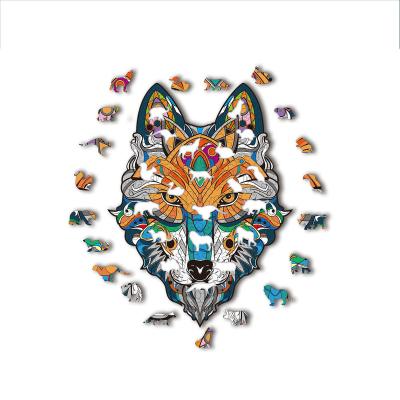 China A3 A4 A5 Eco-friendly Wooden Animal Puzzle For Kids Eucational Jigsaw Puzzle Wooden Wolf Lion Owl Shape for sale