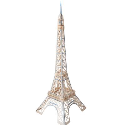 China Eco-friendly Famous Building 3D Eiffel Tower Wooden Puzzle Children Educational Toys Puzzle DIY Model for sale