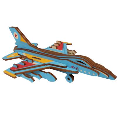 China Cartoon Toy Fighter 3D Aircraft Wooden Puzzle Model Children DIY Educational Toys Puzzles Handmade Wooden Model for sale