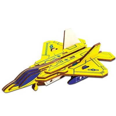 China Cartoon Toy R aptor fighter 3D puzzle wooden model for children military toys educational 3D puzzle model for sale