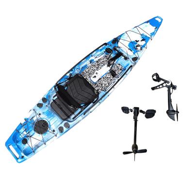 China Fishing Touring 2021 Guided Rowing Professional Single Seat One Person 12FT Foot Pedal Drive LLDPE Plastic Fishing Kayak for sale