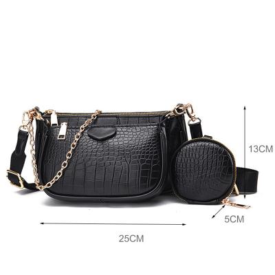 China Fashion 3pcs Sets Crocodile Pattern PU Shoulder Messenger Bags Women Mini Crossbody Bag Armpit Ladies Leather Chain Purses for sale