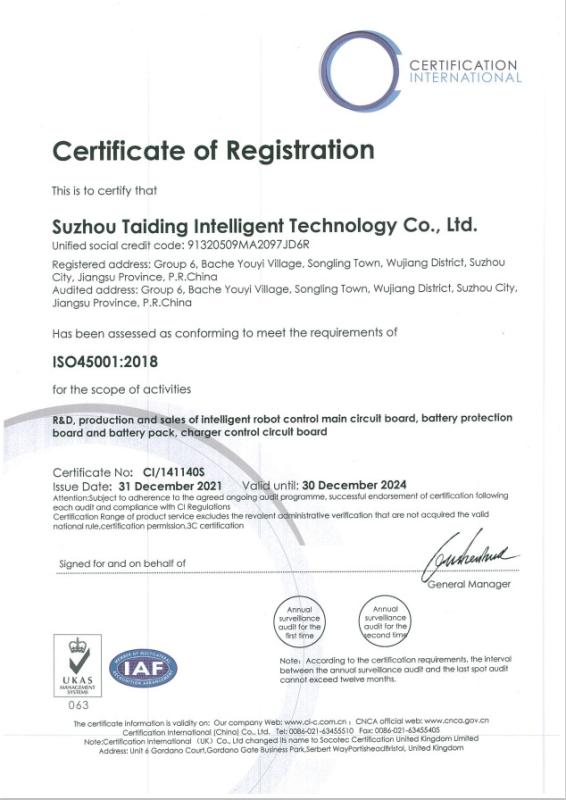 ISO 45001 - Suzhou Taiding Intelligent Technology Co., Ltd.