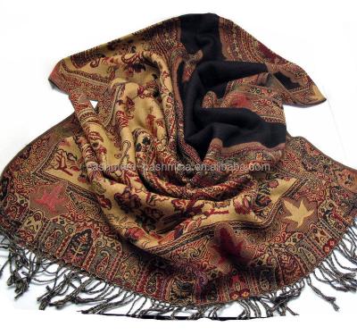 China European American Classic Paisley Styles 100% Mercerized Wool Jacquard Pashmina Shawl Ladies Jacquard Tippet for sale