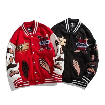 China OEM Breathable Chenille Custom Embroidery High Quality Corduroy Fabric Keep Warm Bomber Varsity Baseball Jacket for sale