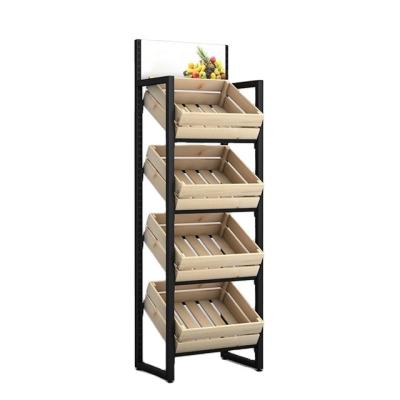 China Single sided ready to ship metal and wooden easy to move use for supermarket fruit and vegetable stand shop /retail store display stand for sale