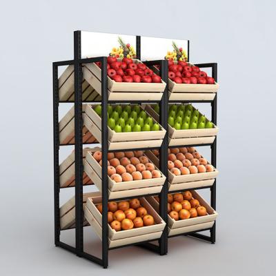 China Powder Coating Double Sided Cold Rolled Steel Fruit Vegetable Display Rack Shelf Gondola Shelf for sale