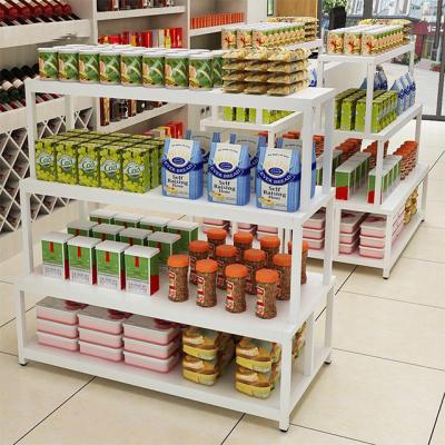 China Modern Design Double Sided Durable Retail Shelf Equipment Metal And Wooden Supermarket Shelves for sale