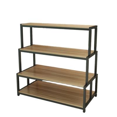 China Various Professional Service Sizes Double Sided Shelf Mall Steel And Wood Freestanding Shelves for sale