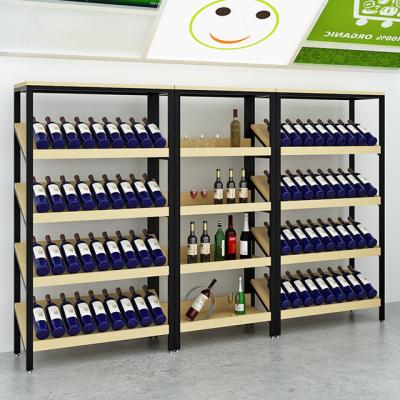 China Good Quality Single Sided Durable Retail Shelving Equipment Wood And Steel Free Standing Shelves for sale