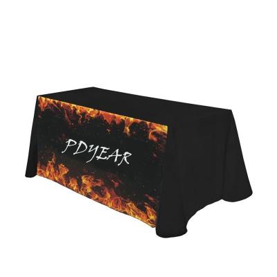 China Custom advertising home logo factory RTS tablecloth, message table cover, trade show full color printing tablecloth for sale