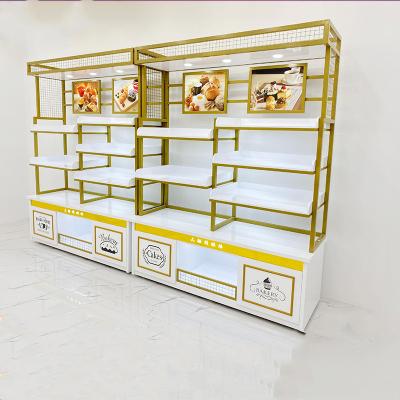 China Bread Rack Supermarket Rack Grocery Cake Pastry Rack Biscuit Baking Steel Wooden Zero Food Display Stand ES-CC-001 for sale