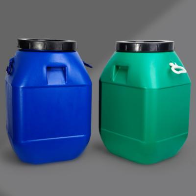 China Durable 50 Liters L60 Square Drums Plastic Buckets Open Lid Rotary Cover Blue For Chemicals Or White For Food for sale