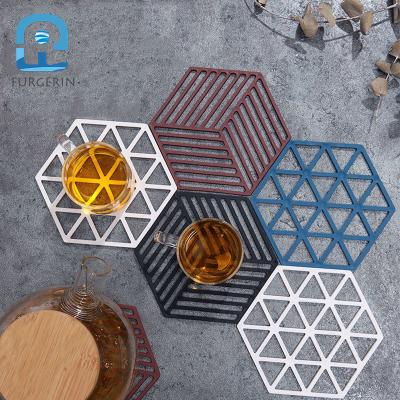 China High Quality Sustainable Home Decoration TPR Bar Coaster For Cup And Tableware Coaster Hexagon Shaped Modern Style for sale