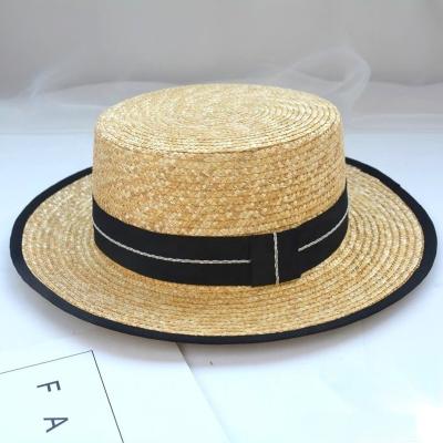 China Wholesale Personalized CUSTOM Lamp Image Sun Summer Unisex Flat Straw Hat Straw Hat With Custom Logo Belt Buckle Ribbon For Women for sale