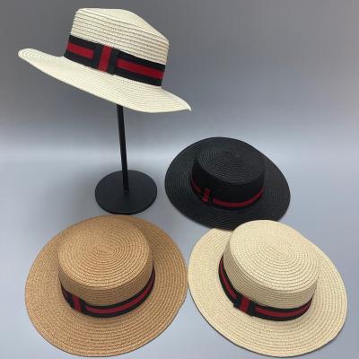 China CUSTOM image FLAT SURFACE BOATER SHAPE western wholesale unisex women mens sombreros wheat sun summer beach traw straw hat hat protector for sale