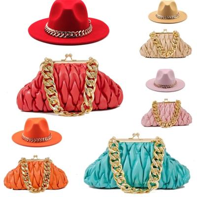 China Fashion Customized Girls Custom Promotional Cowgirl Logo Makers FEDORA Box Hat Wool Felted Hat And Purse For Women 2022 for sale