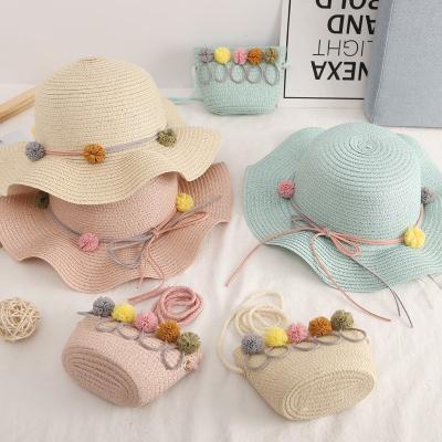 China FREE SHIPPING CUSTOM MADE Kids Baby Toddler Sun Beach Girl Straw Hat & Bags Set With Purse Bag For Kids BABY for sale