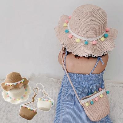 China HIGH QUALITY PROMOTIONAL casual wide brim parent child fashion baby CAMP straw hats and with elastic for babies THE BEACH for sale