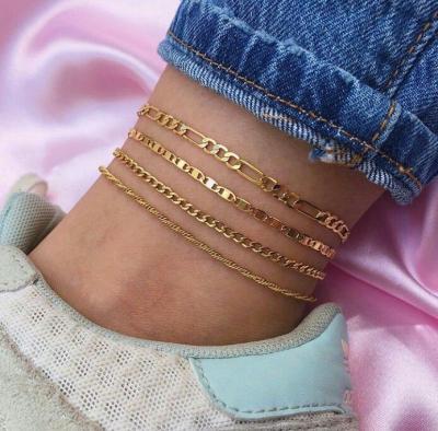 China BOHEMIA 4pcs Set Leg Chain Anklets 18k Gold Plated Multilayer Beach Foot Jewelry Layered Figaro Chains Anklet for sale