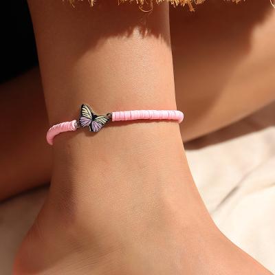 China Fashion temperament cute butterfly pendant jewelry soft pink soft anklet chain and pottery wholesale lovely for sale