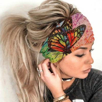 China 2020 Summer New Women's Fashion Butterfly Printing Yoga Sports Hair Elastic Cloth Band for sale