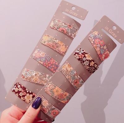 China CLOTH No Cards Packing, 5 Pcs in an Opp Bag) 2019 Korean Latest Flower Printing Barrettes Hair Accessories Clips Cloth Hair Clip Set for sale