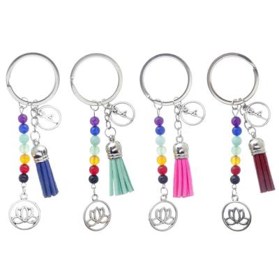 China Colorful Carabiner Key Chain Glans Chakra Key Chain Stone The Small Bead Energy Yoga Fitness Key Chains for sale