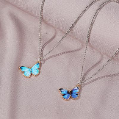 China Beautiful Necklace Engagement Gift FASHIONABLE Gold Pendant Choker Elegant Blue Butterfly Necklace for sale