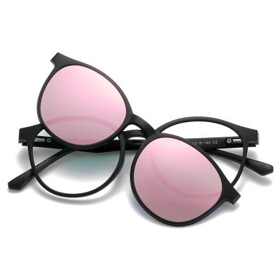 China Fashion Sunglasses Clip TR Magnetic Glasses New Shape Ladies Round Frame Glasses Polarized Sunglasses 5 Mirror Sets for sale