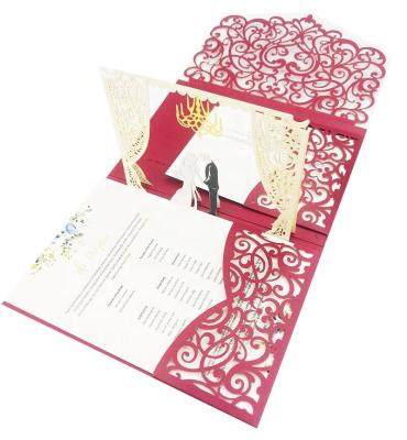 China Wedding Greeting Handmade 3D Pop Up Spot Three Times Laser Custom Cavity Carving Wedding Invitation Card Or Greeting Cards for sale