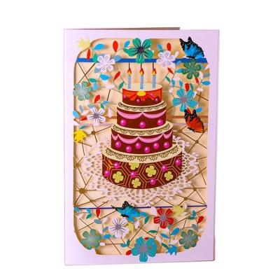 China Creative Handmade Funny 3D Birthday Greeting 20*13cm North America Cake Wholesale Stereo Flower Card Pop Up Printers Gift Voucher for sale