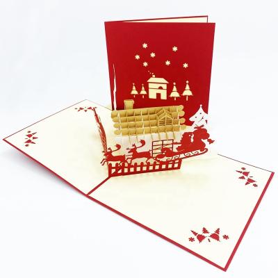 China Wholesale North America Christmas Home 3d Card Blessings 3d Printing Carving Deer Pop Up Greeting Card Festival Handmade Gift Voucher for sale