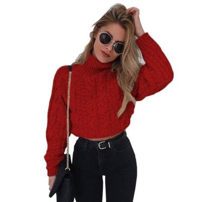 China New Fashion Girls Anti-Shrink Women's Sexy Crop Tops Solid Color Long Sleeve Collar Top Short Sweater Thin Casual Chunky Knitwear Sweater for sale