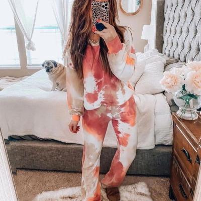 China Homewear Sale Long PantsTwo Piece Wholesale Hot Sleepwear QUICK DRY Long Sleeve Pajamas Tie Dye Tracksuit for sale