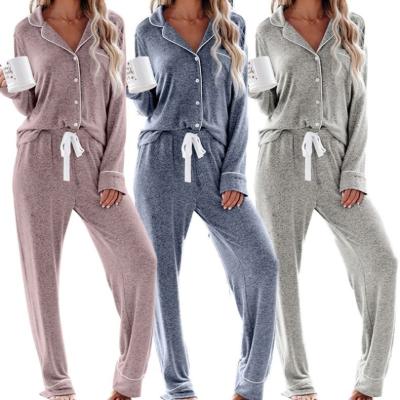 China 2022 New Fashion Winter Comfortable Button QUICK DRY 2 Piece Set Knitting Women's Sleepwear Pajamas for sale