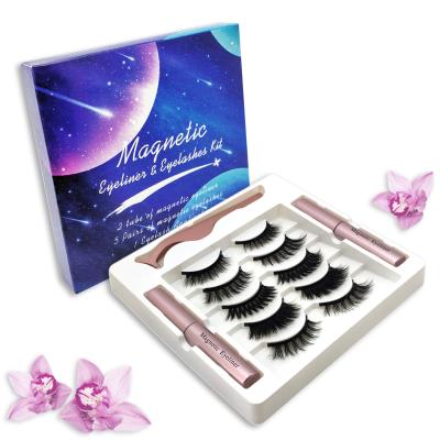 China Natural Soft Magnetic Eyeliner and Lashes Magnetic Eyeliner Kit for Magnetic Lashes Set 5 Pairs with Reusable Lashes and Eyelash Applicator for sale