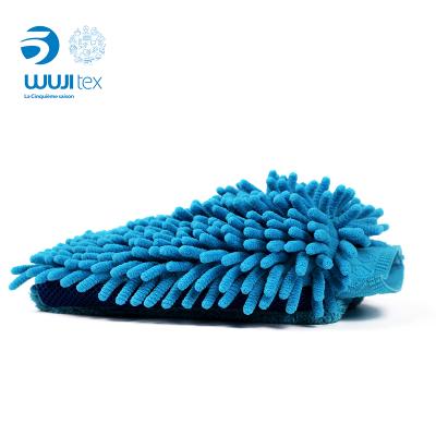 China Custom Logo Car Wash Mitt Chenille Glove Microfiber Chenille Car Glove for sale