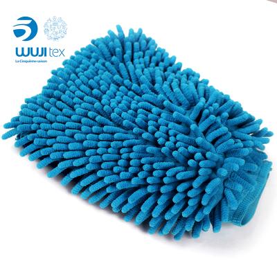 China Custom Logo Car Wash Mitt Chenille Glove Microfiber Chenille Car Glove for sale