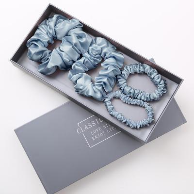 China 4 Soft In One 100% Real Silk Scrunchies 19mm Natural XS S M L Silk Hair Scrunchies Set With Box for sale