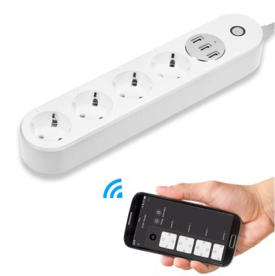 China Residential / Multipurpose Alexa Google Home Smart Power Strip Plugs 4 AC Outlets 3 USB Port Tuya Smart App Remote Control Socket for sale