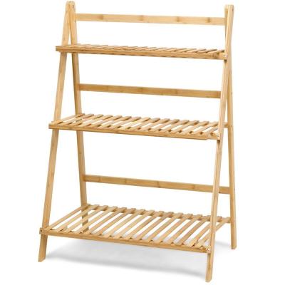 China Viable 3 Tier Flower Pot Display Rack Foldable Bamboo Multifunctional Book Shelves Rack For Office for sale