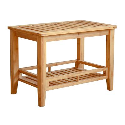 China Bamboo Shower Bench Stool With Shelf Bathroom Decor For Indoor Or Outdoors 610*380*462mm for sale