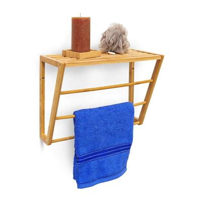 China Sustainable Mounted Bamboo Bathroom Towel Rack With 3 Rail Small Bathroom Shelf for sale